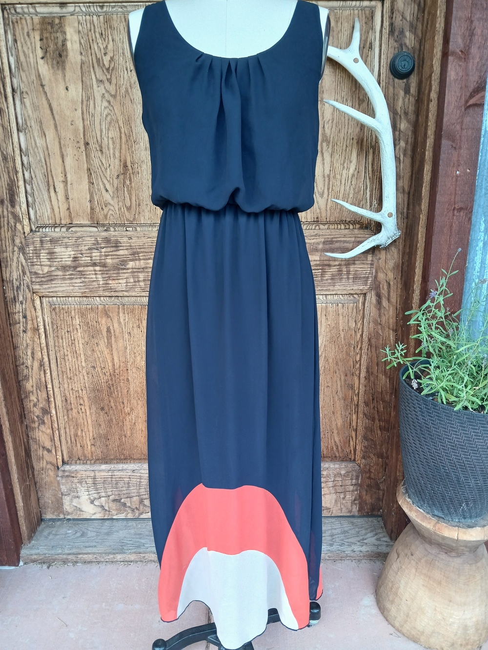Sweet Storm Navy & Orange Colorblock Chiffon High-Low Maxi Dress - Size S